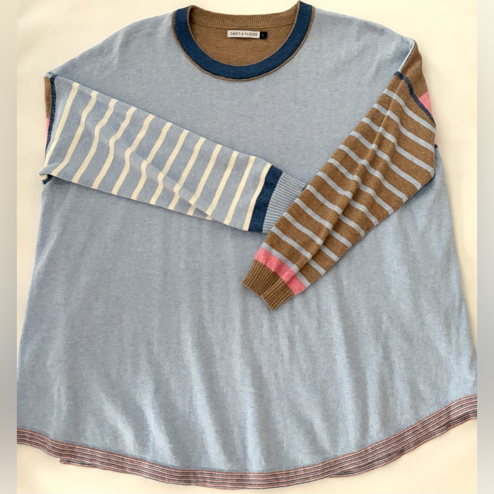 ZAKET & PLOVER Crew Neck Stripe Colorblock Cashmere Blend Sweater Womens Large - Picture 7 of 13